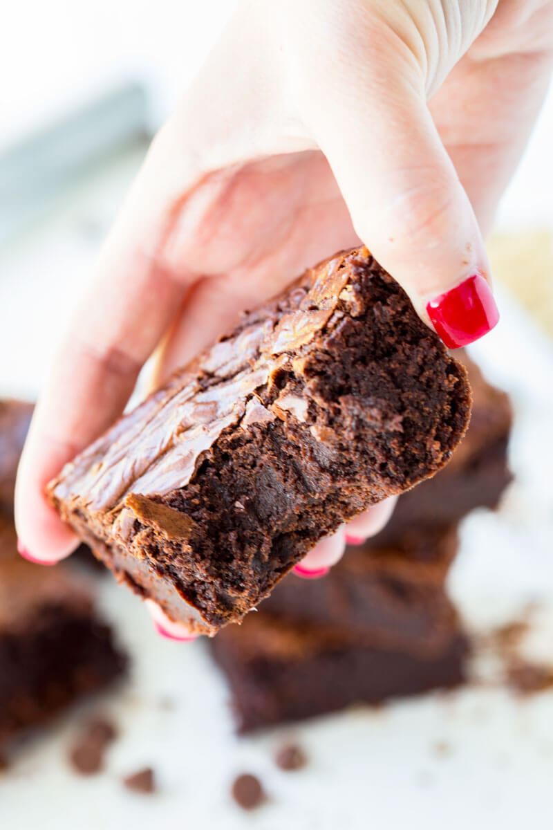 The best chewy chocolate brownies, fudgy middle, crispy top!