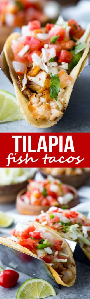 Tilapia Fish Tacos; Easy, flavorful, tilapia fish tacos with pan fried tilapia, pico and more