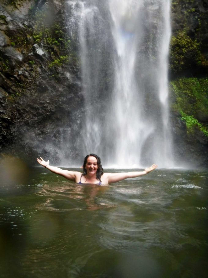 Hiking to a waterfall in Kauai