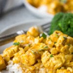 yellow curry chicken on a plate