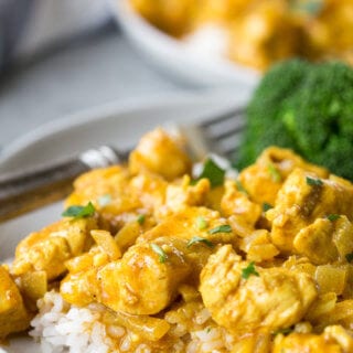 yellow curry chicken on a plate