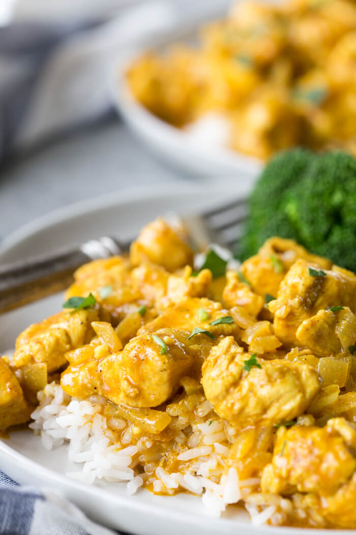 yellow curry chicken on a plate