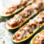 Zucchini boats stuffed with beef and tomato sauce.