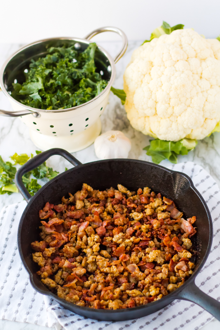 pan of ingredients for zuppa toscana slow cooker 