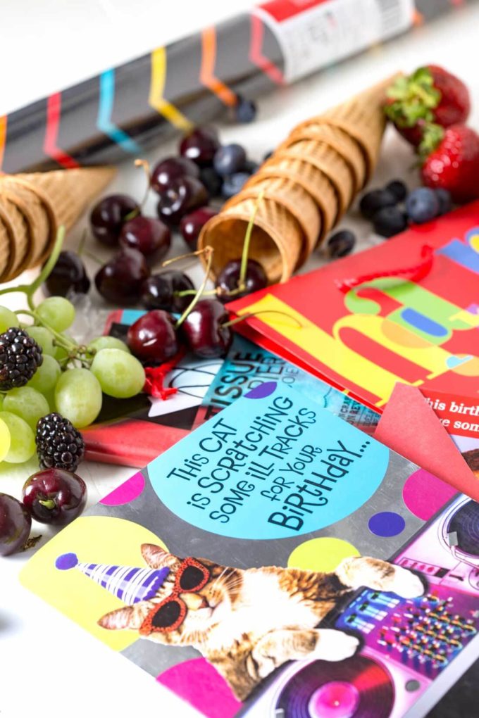 Fruit in a chocolate dipped cone, perfect for a summer birthday party