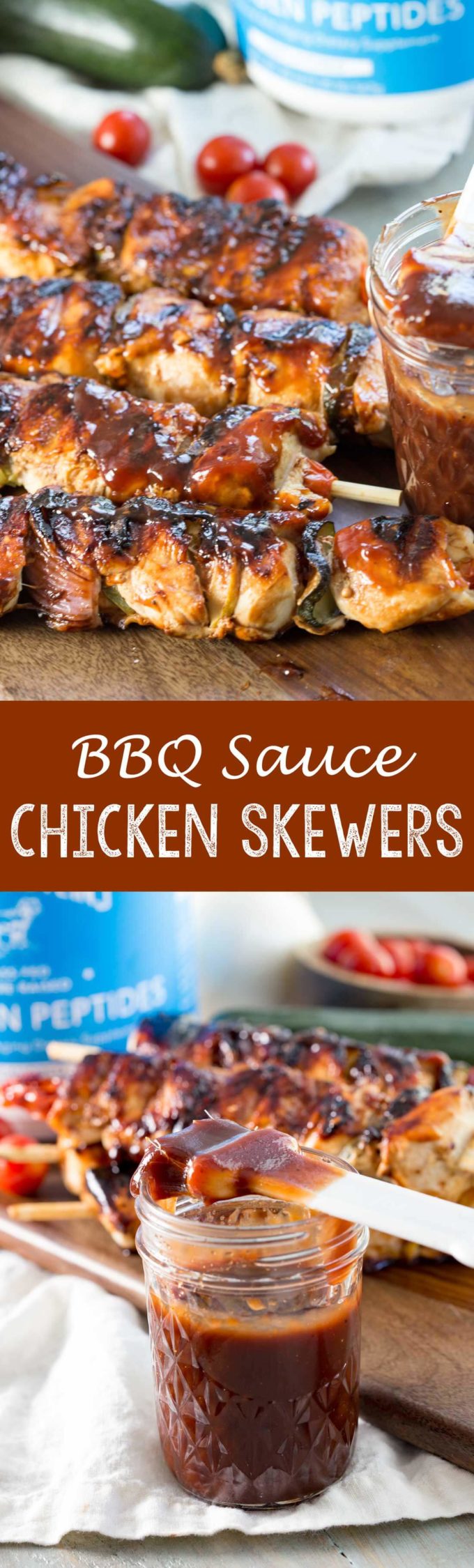 A protein packed BBQ sauce on grilled chicken skewers