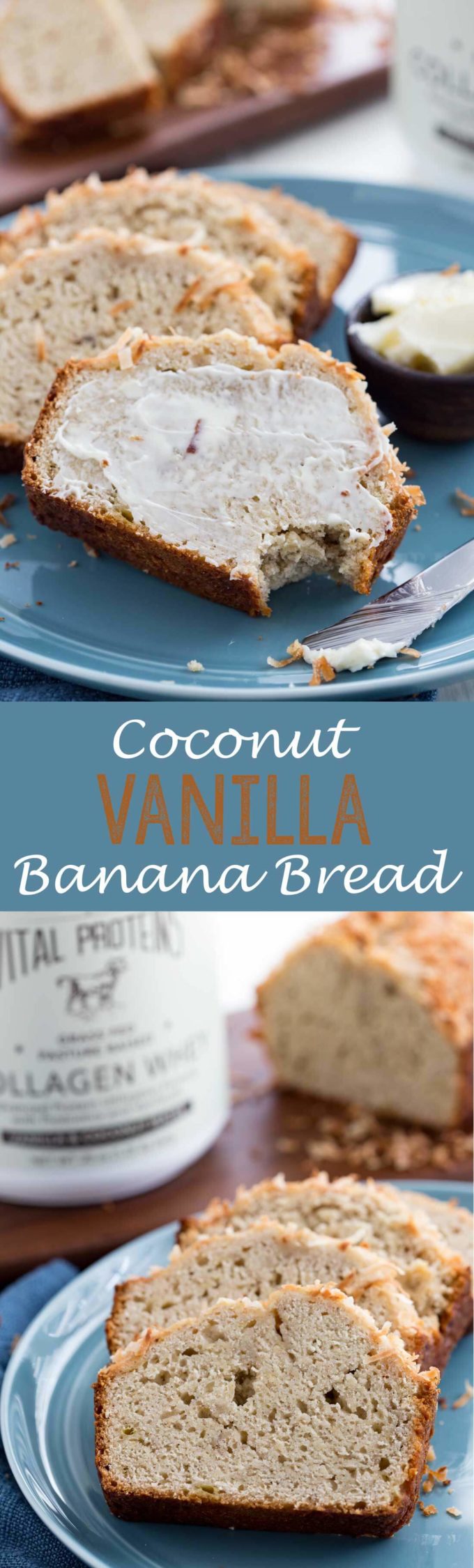 Coconut Vanilla banana bread is a moist and tender bread with crunchy coconut and is packed with protein. 