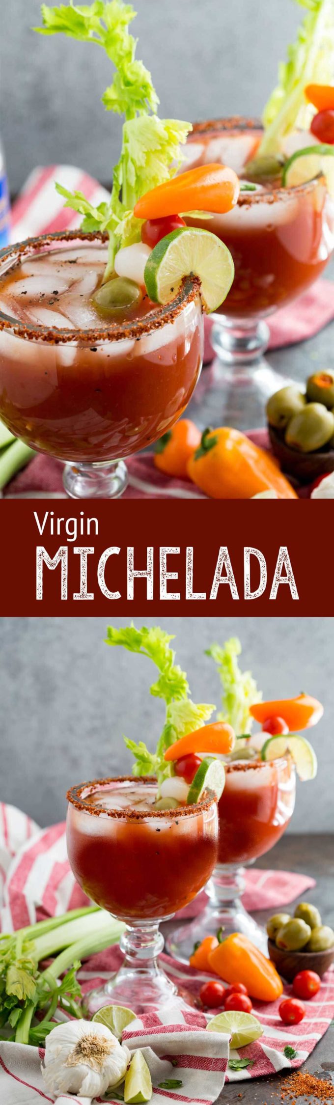 Michelada Ingredients: Or, not so bloody mary. This is a spicy tomato based mocktail with bold flavors, and a fun kick perfect for eating alfresco with friends! 