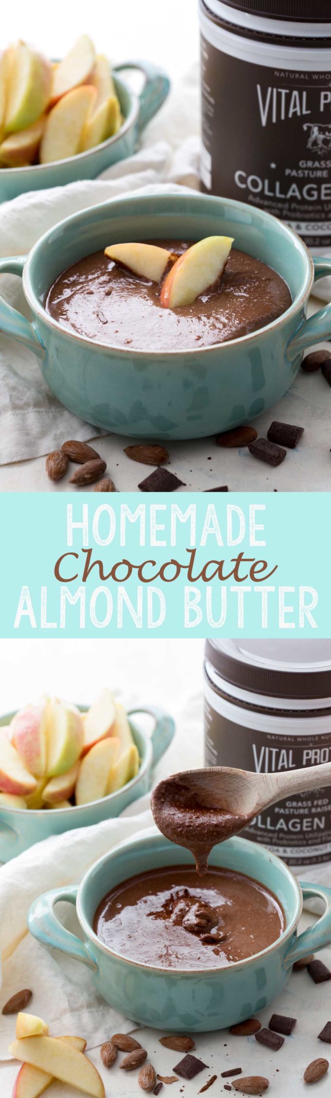 Homemade Chocolate Almond Butter: Creamy, easy, and oh so delicious almond butter that whips up in minutes, and is chocolate-y nut butter dreams are made of.