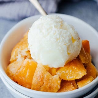 Classic peach cobbler, using bisquick!