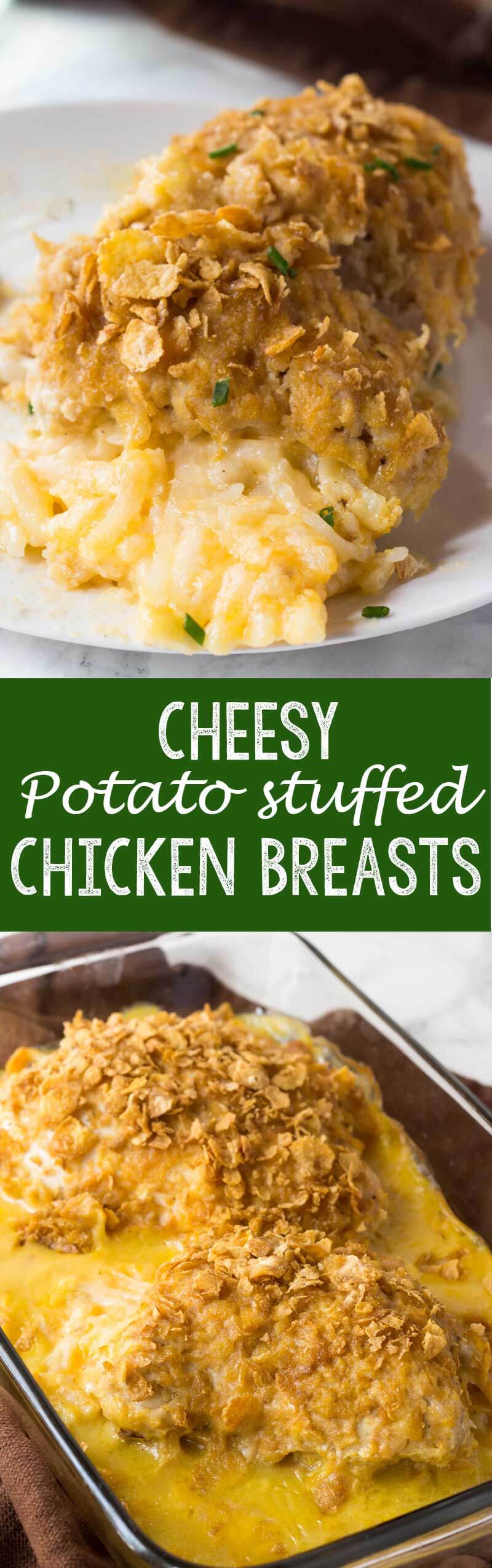 Cheesy potato stuffed chicken breasts are a quick and easy dinner the whole family will love. 