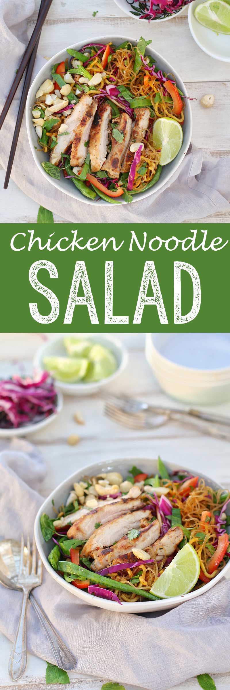 Chicken Noodle Salad. Moist chicken, flavorful noodles, and plenty of veggies. 