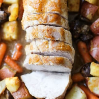 This Pork Loin with Apples, Potatoes, and Carrots can be made in one pan which makes for a quick and delicious weeknight meal!