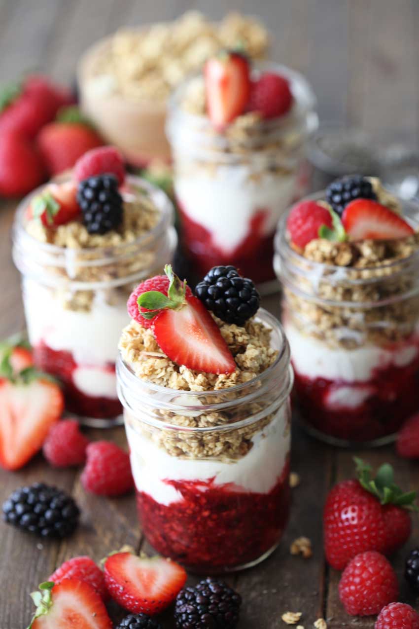 Berry compote parfait is a delicious breakfast