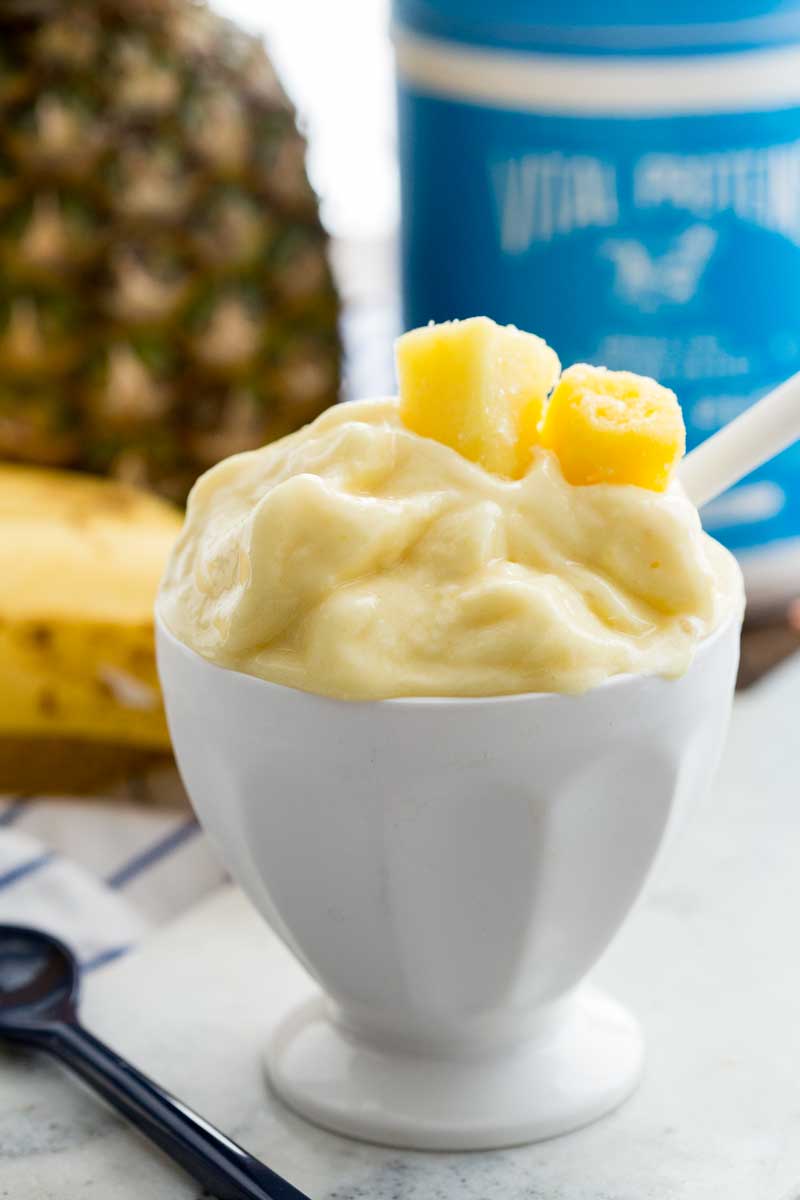 A healthy pineapple dole whip that is cool, refreshing, added sugar free, and delicious