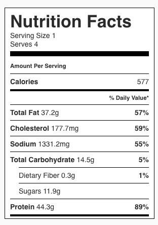 Honey Garlic Chicken Nutrition Facts