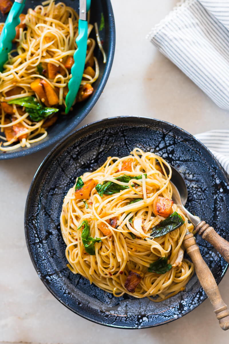 Roasted Pumpkin Spinach Linguine