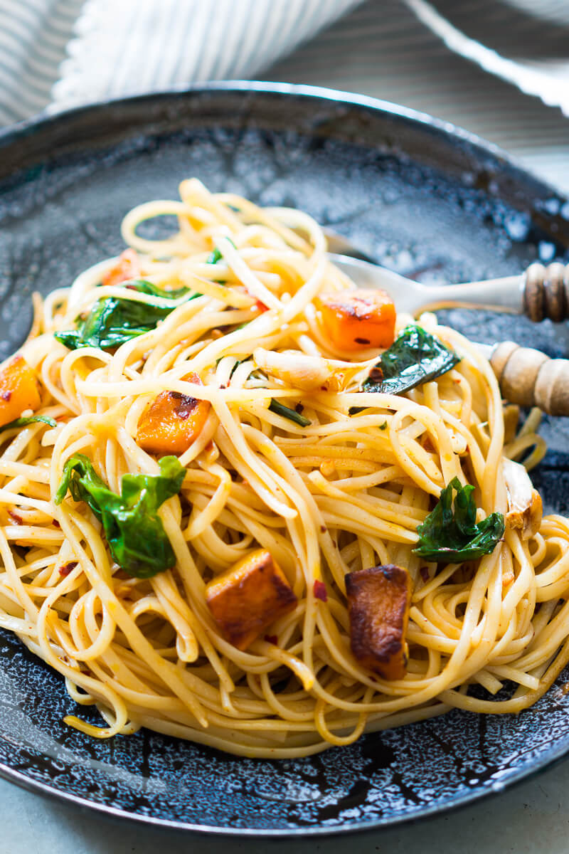 Roasted Pumpkin Spinach Linguine