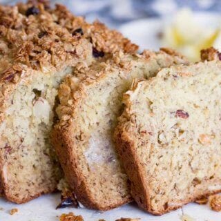 Cranberry almond granola topped banana bread