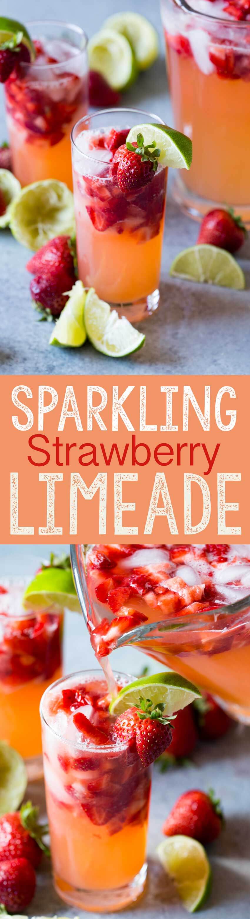 Sparkling strawberry limeade is light, refreshing, and delicious. 