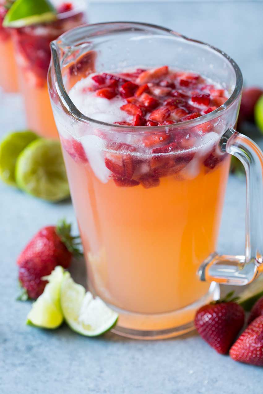 A refreshing drink, sparkling strawberry limeade.