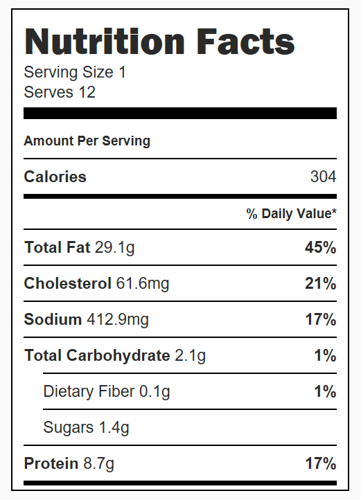 Jalapeno Popper Cheese Dip Nutrition Facts