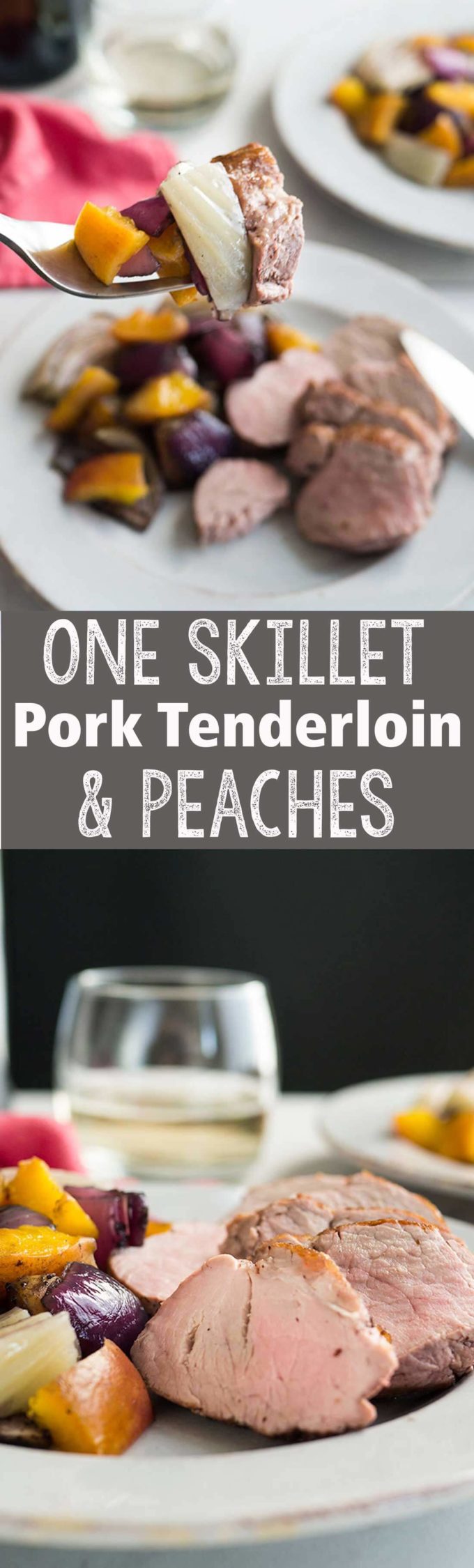 one skillet pork tenderloin with peaches is a quick weeknight meal!