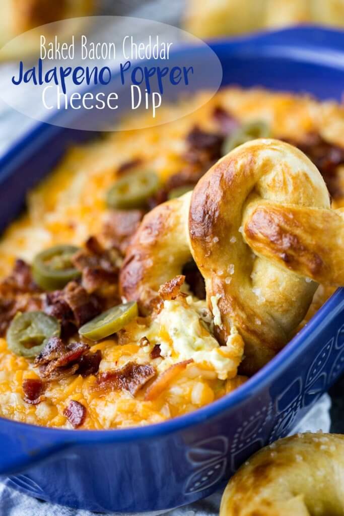 Baked Bacon Cheddar Jalapeno Popper Cheese Dip with Buttery Soft Pretzels Easy Peasy Meals