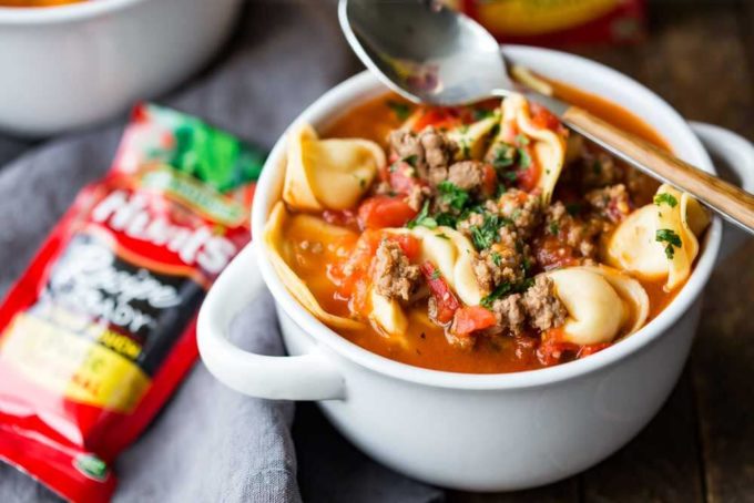 Tortellini Soup with beef and tomatoes