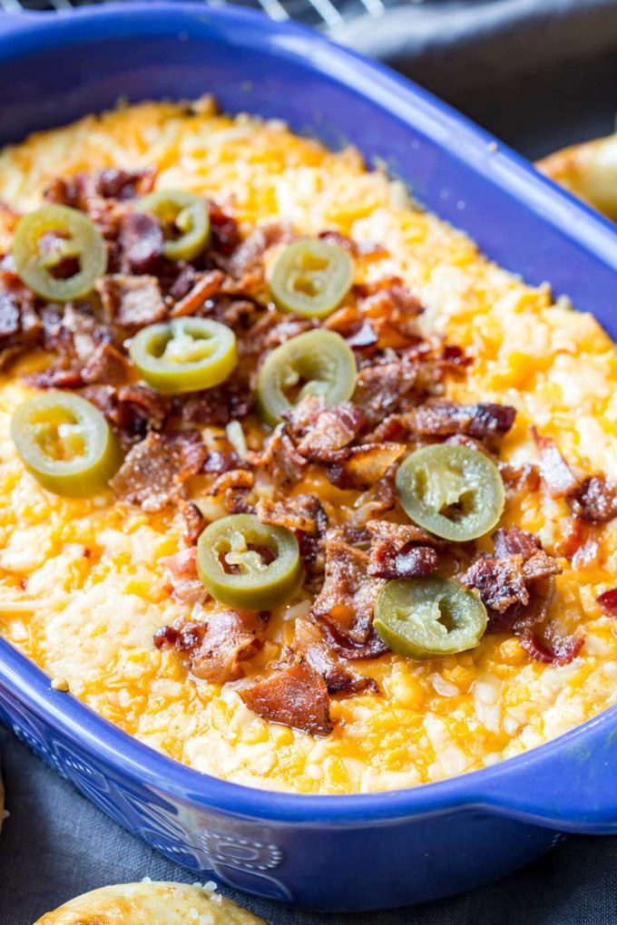 Jalapeno Popper Dip, a cheesy dip for soft pretzels