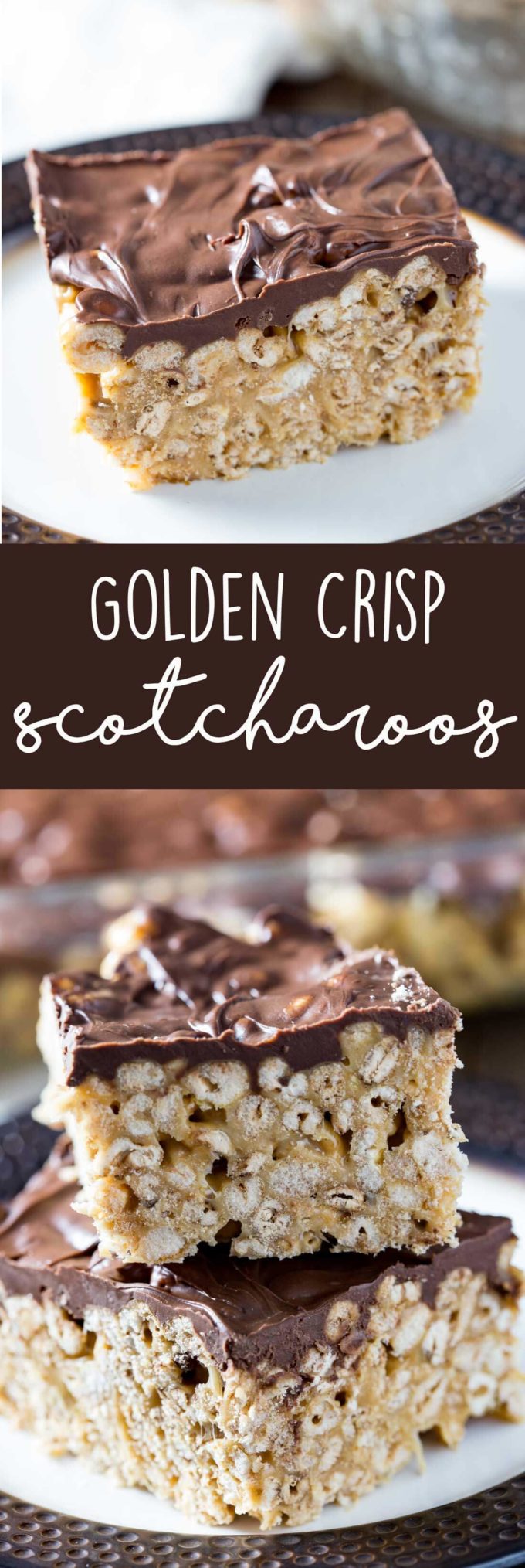 Golden Crisp® Scotcharoos: This is a gooey marshmallow-y, chocolate and peanut butter, cereal bar, with everything you want in a delicious treat. 