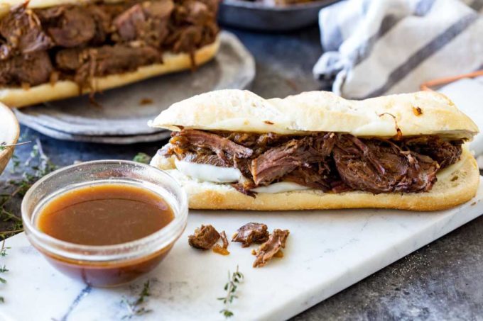 French Dip Recipe: Best French Dip ever!! Delectable, tender, and flavorful beef, wrapped in melted cheese in a French Demi Baguette.