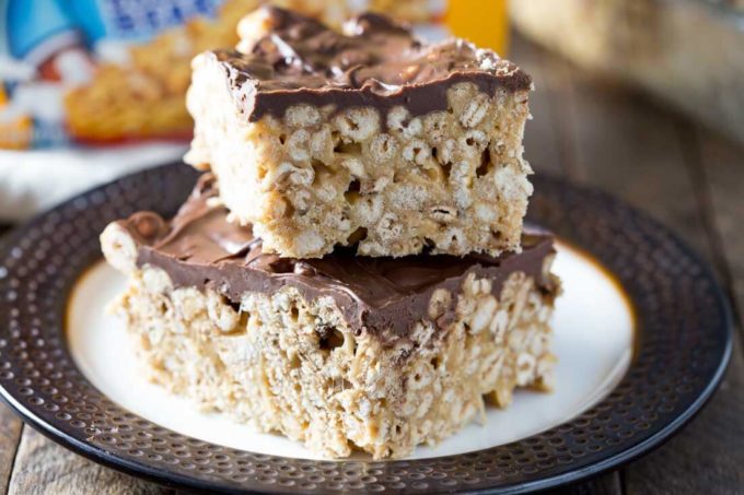 Easy cereal treat, these chocolate, peanut butter, caramel Scotcharoos are made with Golden Crisp cereal