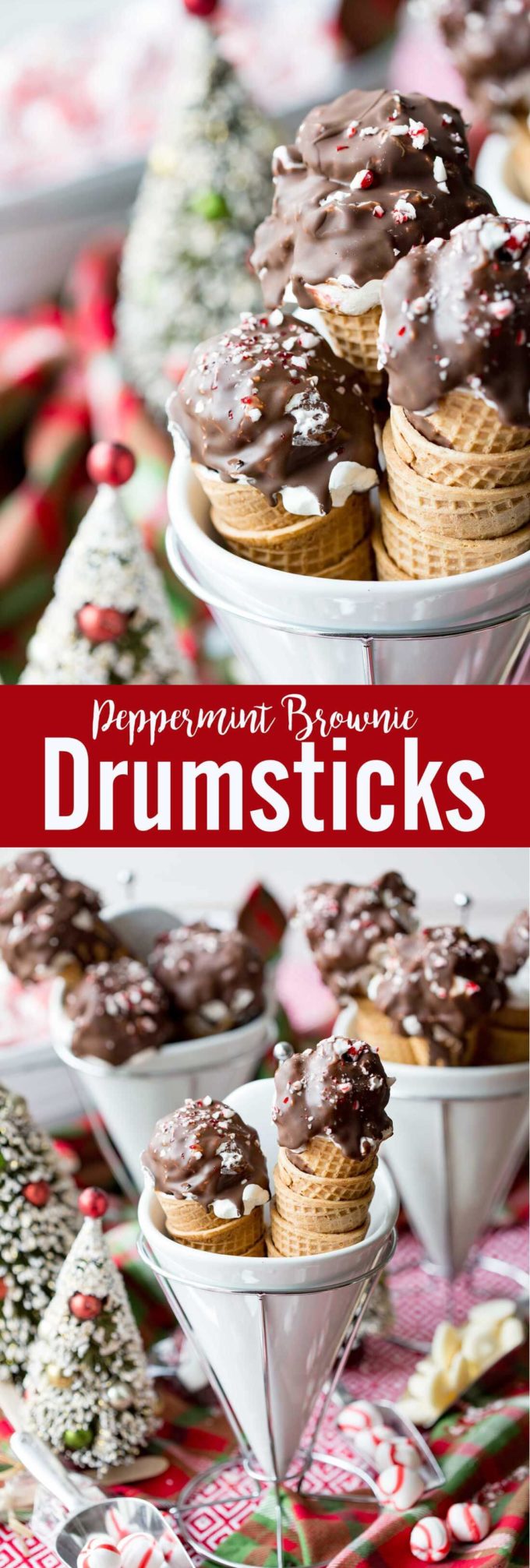 Peppermint Brownie Drumsticks are no churn peppermint ice cream. 