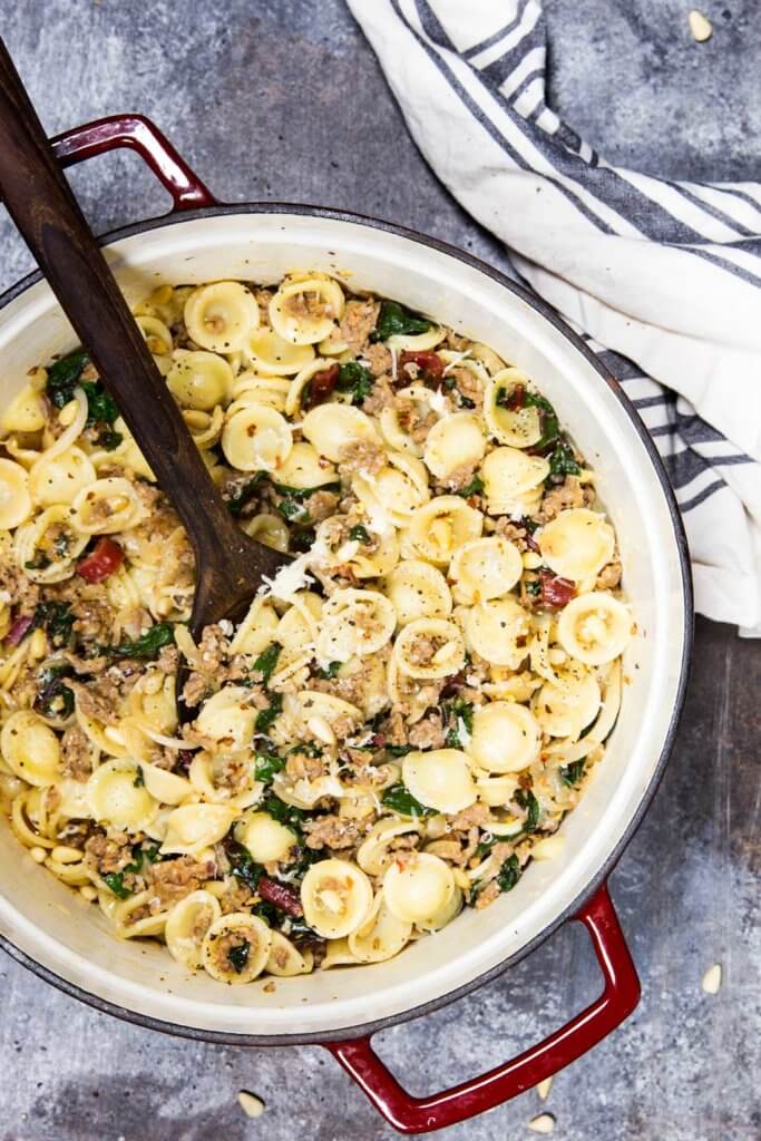 chard, pine nut and sausage pasta