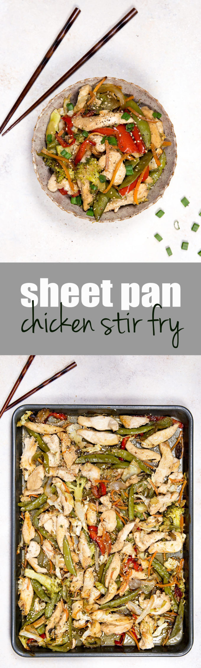 Chicken stir fry cooked on a sheet pan 