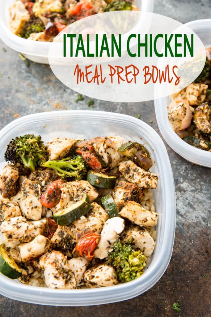 Meal Prep Ideas: Brown rice, zucchini, broccoli, tomatoes, onion and seasoned chicken, all cooked on a sheet pan for big flavor, meal prep!