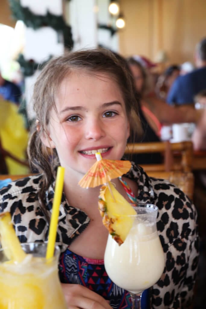 Maui Family Vacation Pina Colada Drinking at Hula Grill