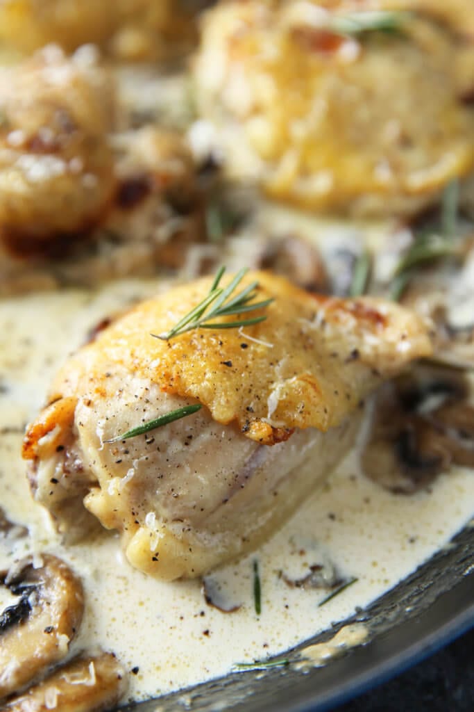 Chicken Thighs in Cream Sauce: Creamy, hearty, and delicious chicken that is a real crowd pleaser and easy to make. Every last creamy, luscious bite!