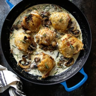 Skillet Chicken Thighs with Creamy Rosemary and Mushroom sauce