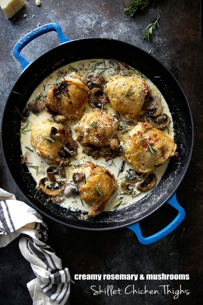 Chicken Thighs with Mushroom Cream Sauce: Creamy, hearty, and delicious chicken that is a real crowd pleaser and easy to make. Every last creamy, luscious bite!