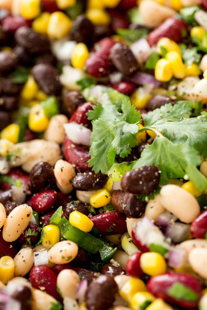 Delicious three bean pulse salad that is tasty and fun