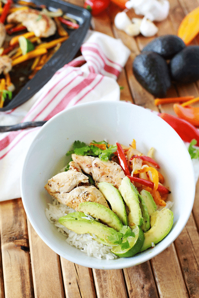 Baked Chicken and Avocado Bowls Delicious Sheet pan chicken with avocado bowls
