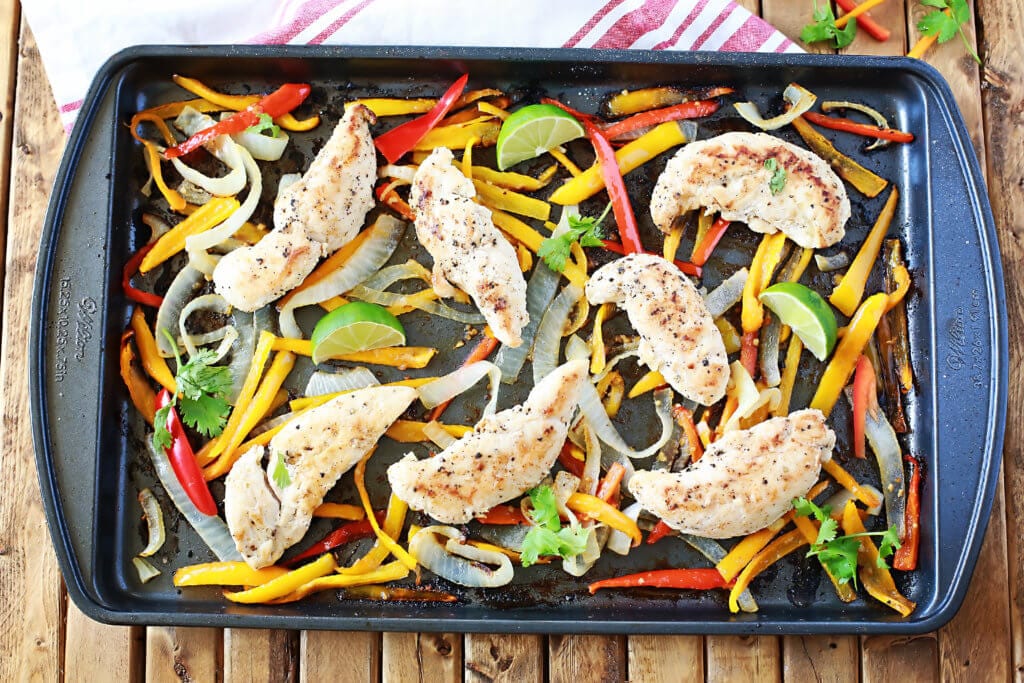 Sheet pan roasted chicken and peppers with avocado
