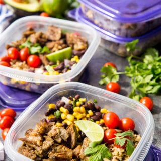 Easy Pork Carnitas Meal Prep Bowls, crock pot of instant pot