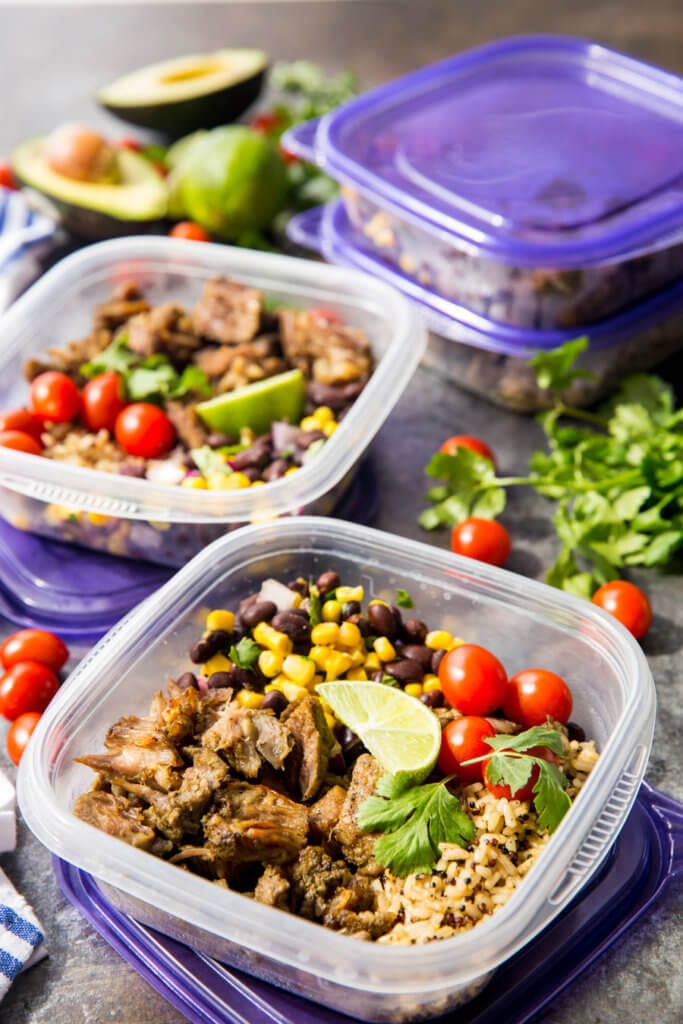 Easy Pork Carnitas Meal Prep Bowls, crock pot of instant pot