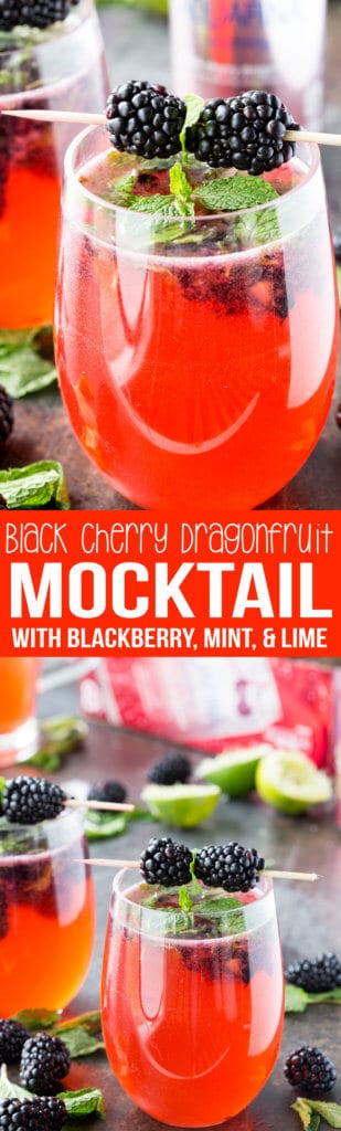 Black Cherry Dragonfruit Mocktail with Mint, Blackberry, and Lime
