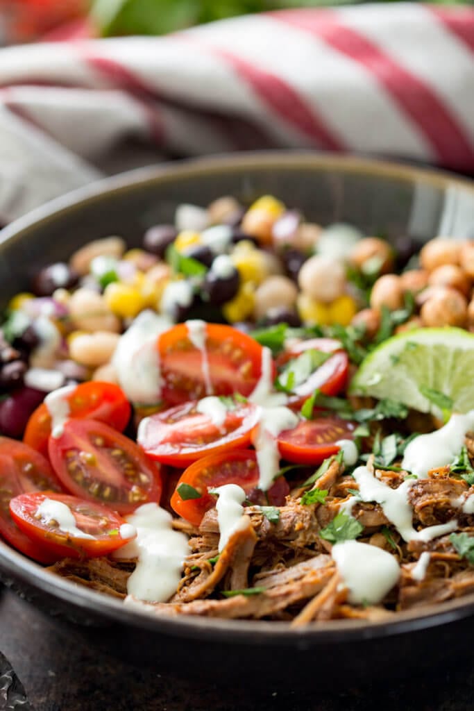 Pulled pork and pulse protein bowl