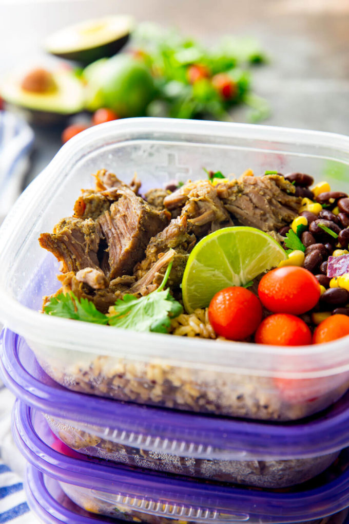 Seasoned pork carnitas meal prep bowls made easy