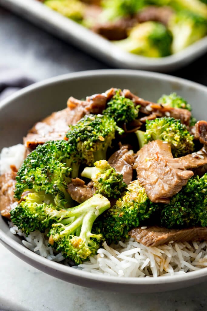 A bowl of delicious beef and broccoli